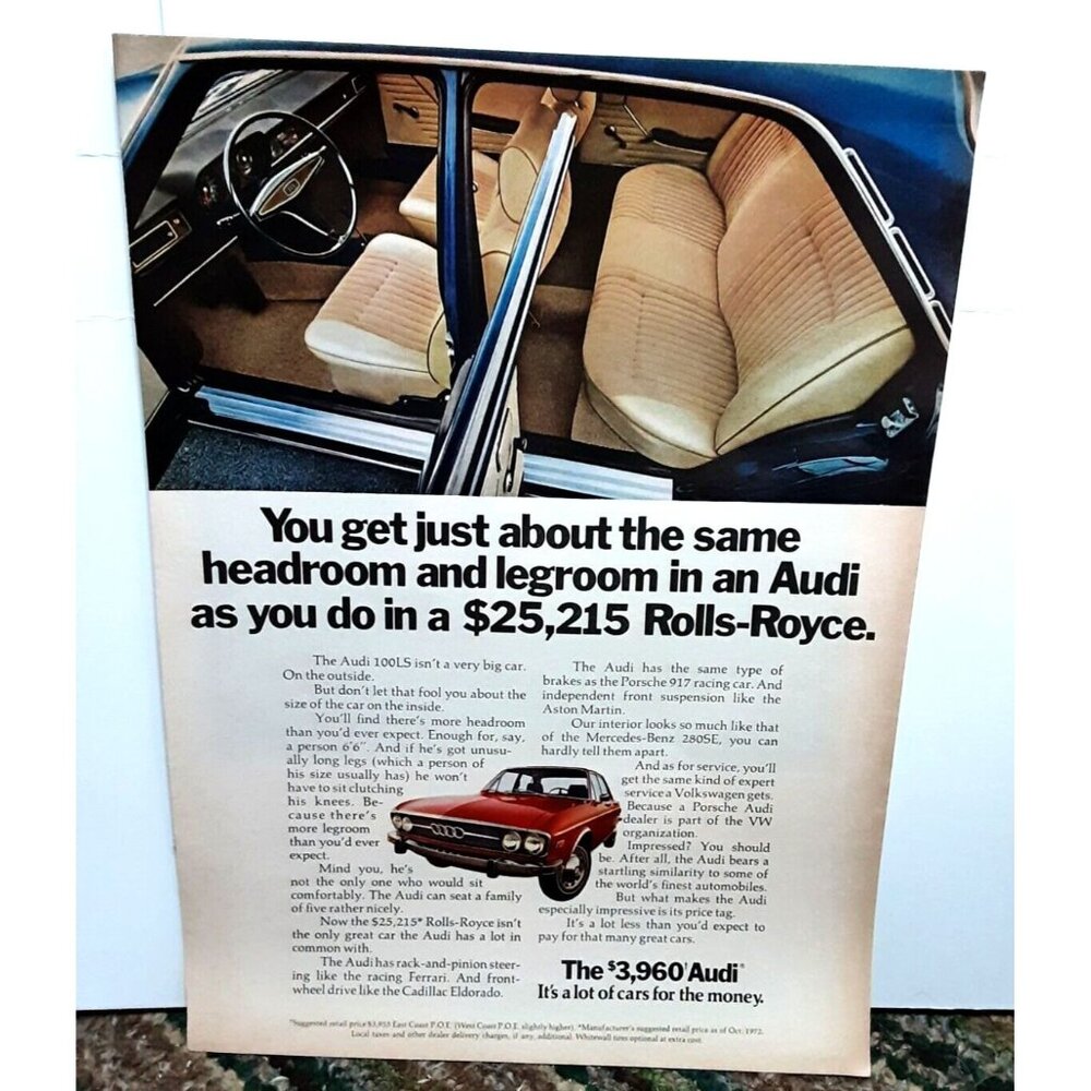 1972 1973 Audi 100LS car Original Print Ad 70s